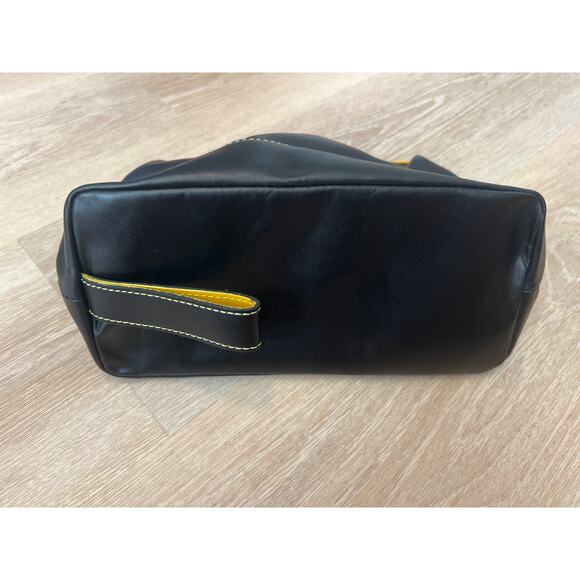 Mellamoon Dopp Kit Toiletry Bag Leather Black Yellow Travel Bag - Picture 3 of 6